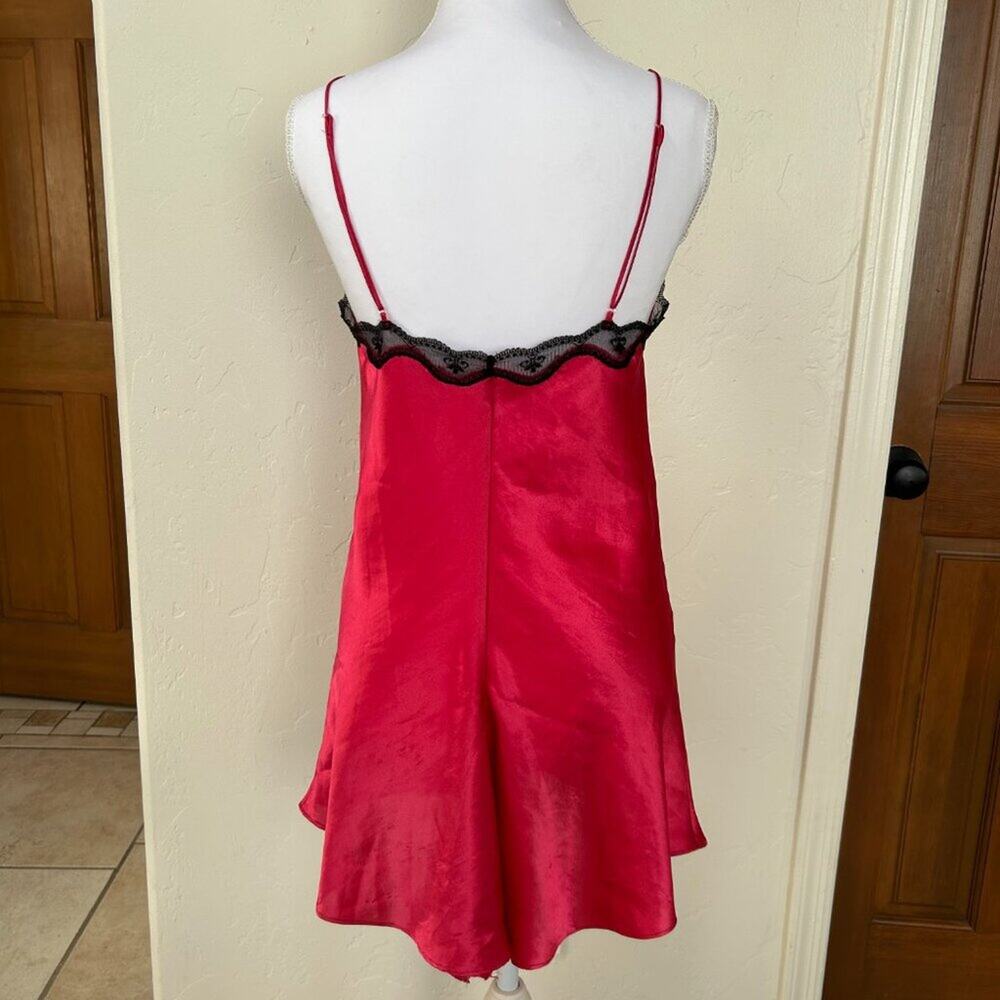Vintage 90s Red Satin Teddy Romper Vampire Vamp Halloween Lingerie Lace M - Picture 6 of 9